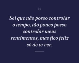 Sei que não posso controlar o tempo, tão pouco posso controlar meus sentimentos, mas fico feliz só de te ver.