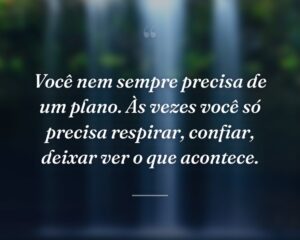 Você nem sempre precisa de um plano. Às vezes você só precisa respirar, confiar, deixar ver o que acontece.