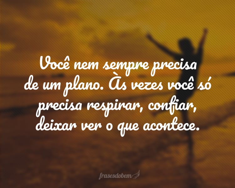 Você nem sempre precisa de um plano. Às vezes você só precisa respirar, confiar, deixar ver o que acontece.