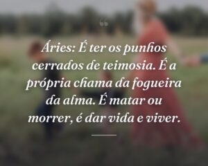 Áries: É ter os punhos cerrados de teimosia. É a própria chama da fogueira da alma. É matar ou morrer, é dar vida e viver.
