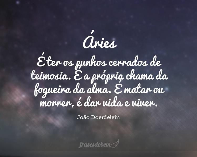 Áries: É ter os punhos cerrados de teimosia. É a própria chama da fogueira da alma. É matar ou morrer, é dar vida e viver.