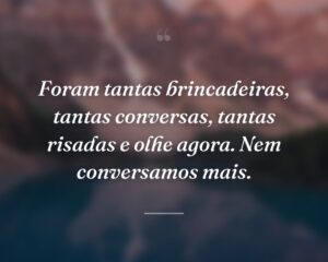 Foram tantas brincadeiras, tantas conversas, tantas risadas e olhe agora. Nem conversamos mais.