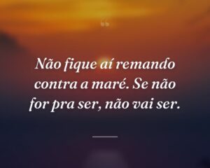 Não fique aí remando contra a maré. Se não for pra ser, não vai ser.