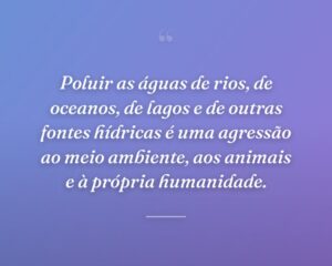 Poluir as águas de rios, de oceanos, de lagos e de outras fontes hídricas é uma agressão ao meio ambiente, aos animais e à própria humanidade.