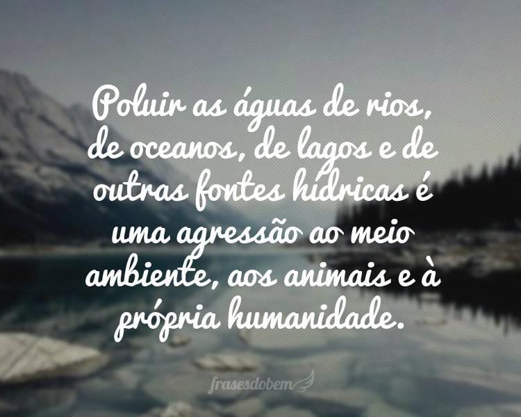 Poluir as águas de rios, de oceanos, de lagos e de outras fontes hídricas é uma agressão ao meio ambiente, aos animais e à própria humanidade.