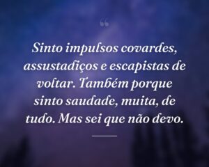 Sinto impulsos covardes, assustadiços e escapistas de voltar. Também porque sinto saudade, muita, de tudo. Mas sei que não devo.