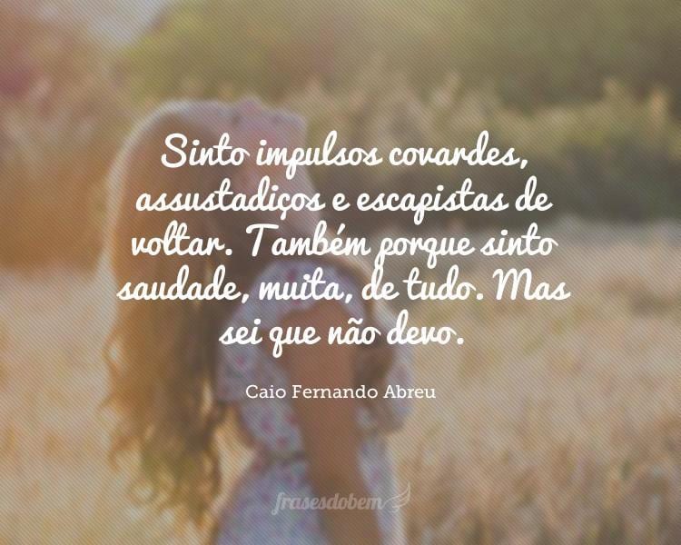 Sinto impulsos covardes, assustadiços e escapistas de voltar. Também porque sinto saudade, muita, de tudo. Mas sei que não devo.