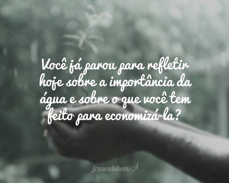 Você já parou para refletir hoje sobre a importância da água e sobre o que você tem feito para economizá-la?