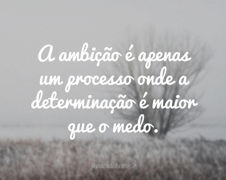 A ambição é apenas um processo onde a determinação é maior que o medo.