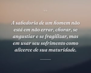 A sabedoria de um homem não está em não errar, chorar, se angustiar e se fragilizar, mas em usar seu sofrimento como alicerce de sua maturidade.