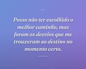 Posso não ter escolhido o melhor caminho, mas foram os desvios que me trouxeram ao destino no momento certo.