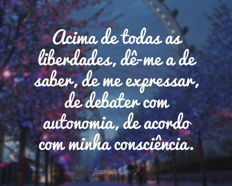 Acima de todas as liberdades, dê-me a de saber, de me expressar, de debater com autonomia, de acordo com minha consciência.