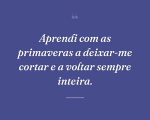 Aprendi com as primaveras a deixar-me cortar e a voltar sempre inteira.