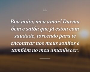 Boa noite, meu amor! Durma bem e saiba que já estou com saudade, torcendo para te encontrar nos meus sonhos e também no meu amanhecer.