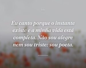 Eu canto porque o instante existe e a minha vida está completa. Não sou alegre nem sou triste: sou poeta.