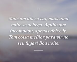Mais um dia se vai, mais uma noite se achega. Aquilo que incomodou, apenas deixe ir. Tem coisa melhor para vir no seu lugar! Boa noite.