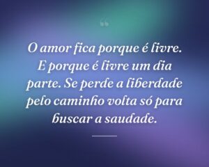O amor fica porque é livre. E porque é livre um dia parte. Se perde a liberdade pelo caminho volta só para buscar a saudade.