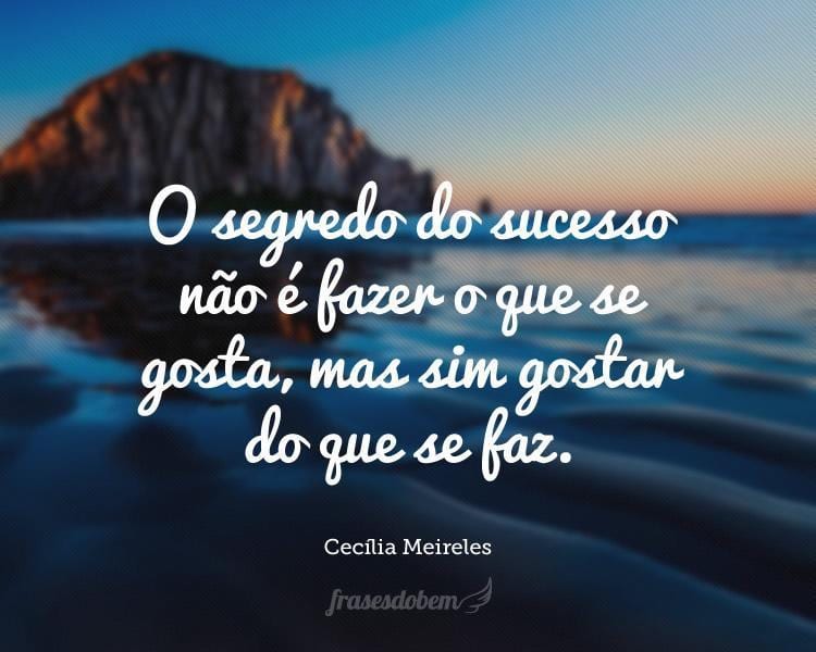 O segredo do sucesso não é fazer o que se gosta, mas sim gostar do que se faz.