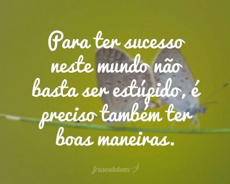 Para ter sucesso neste mundo não basta ser estúpido, é preciso também ter boas maneiras.