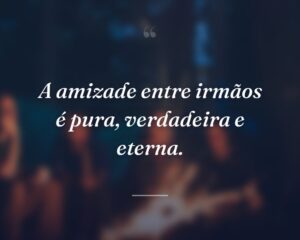 A amizade entre irmãos é pura, verdadeira e eterna.