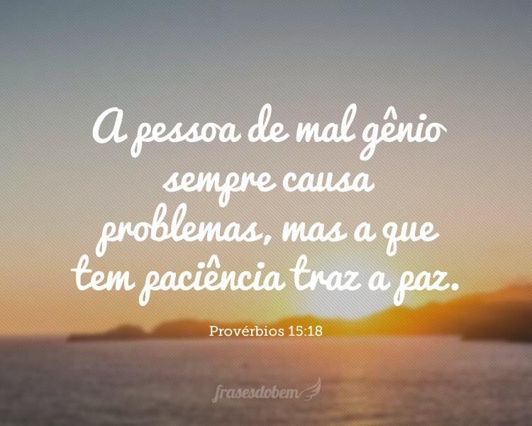 A pessoa de mal gênio sempre causa problemas, mas a que tem paciência traz a paz. Provérbios 15:18