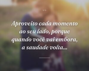Aproveito cada momento ao seu lado, porque quando você vai embora, a saudade volta...