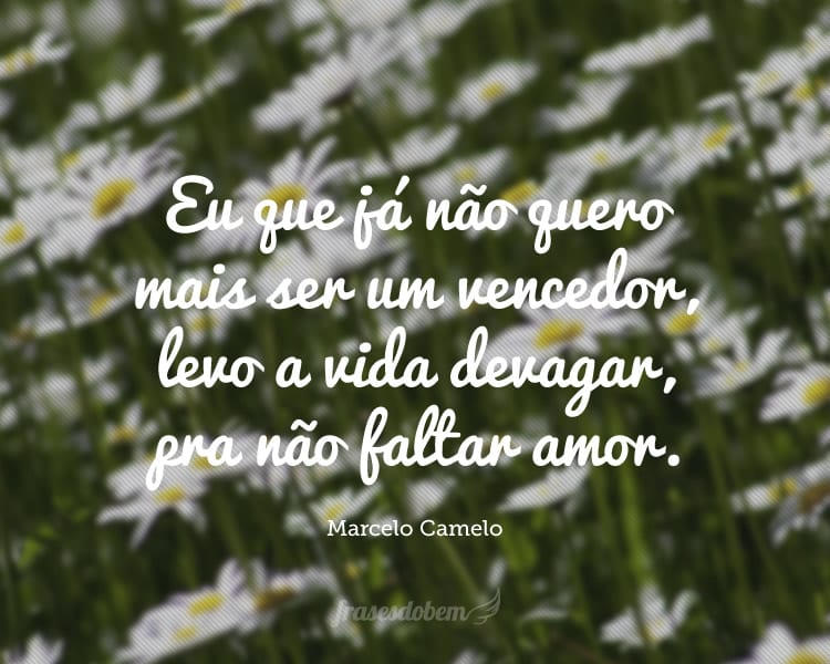 Eu que já não quero mais ser um vencedor, levo a vida devagar, pra não faltar amor.