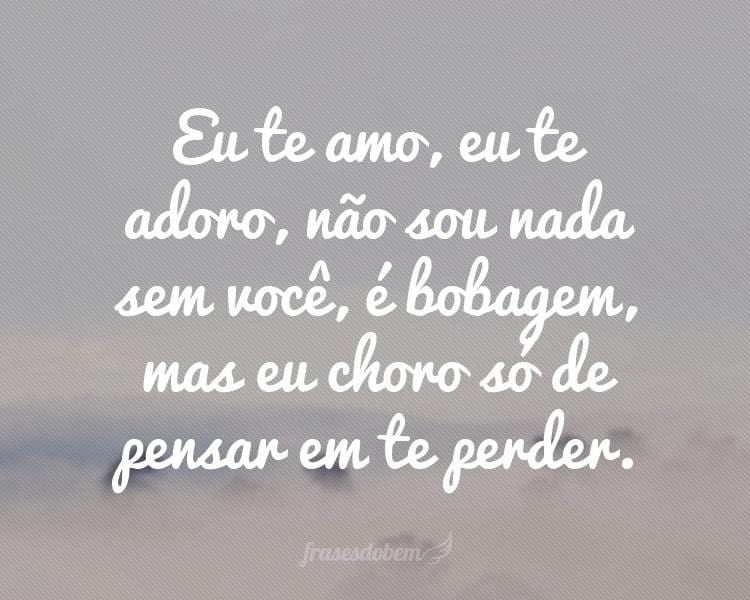 Eu te amo, eu te adoro, não sou nada sem você, é bobagem, mas eu choro só de pensar em te perder.