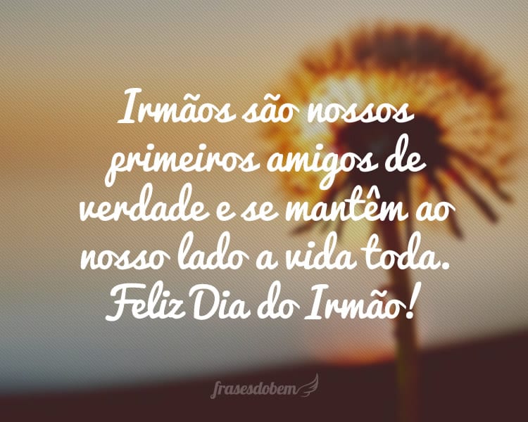 Irmãos são nossos primeiros amigos de verdade e se mantêm ao nosso lado a vida toda. Feliz Dia do Irmão!