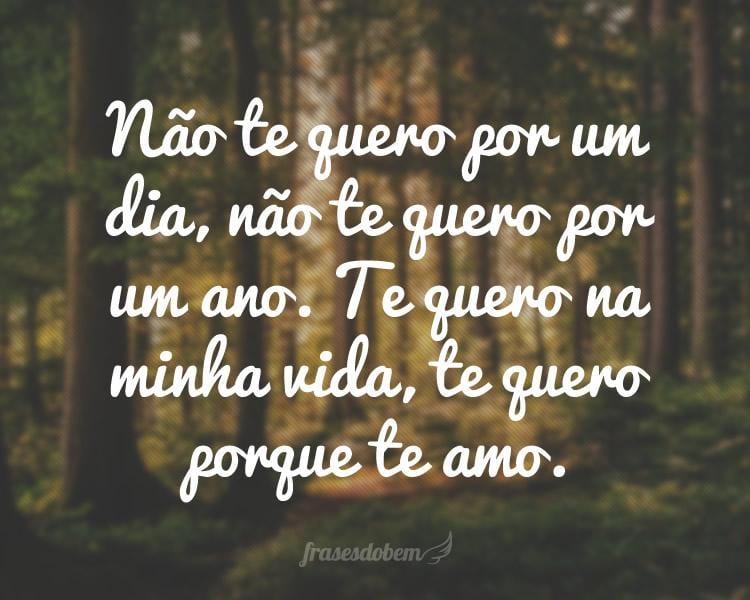 Não te quero por um dia, não te quero por um ano. Te quero na minha vida, te quero porque te amo.