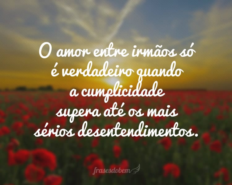 O amor entre irmãos só é verdadeiro quando a cumplicidade supera até os mais sérios desentendimentos.