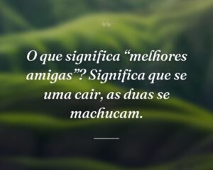 O que significa “melhores amigas”? Significa que se uma cair, as duas se machucam.