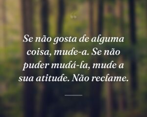 Se não gosta de alguma coisa, mude-a. Se não puder mudá-la, mude a sua atitude. Não reclame.