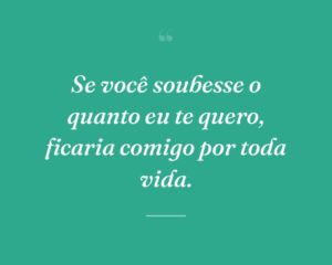 Se você soubesse o quanto eu te quero, ficaria comigo por toda vida.