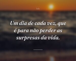 Um dia de cada vez, que é para não perder as surpresas da vida.