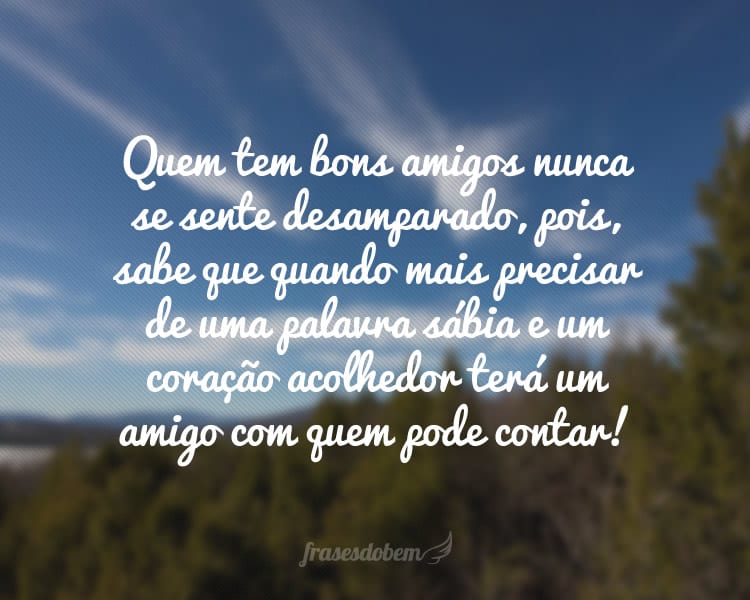 Quem tem bons amigos nunca se sente desamparado, pois, sabe que quando mais precisar de uma palavra sábia e um coração acolhedor terá um amigo com quem pode contar!