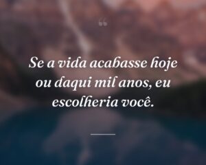 Se a vida acabasse hoje ou daqui mil anos, eu escolheria você.