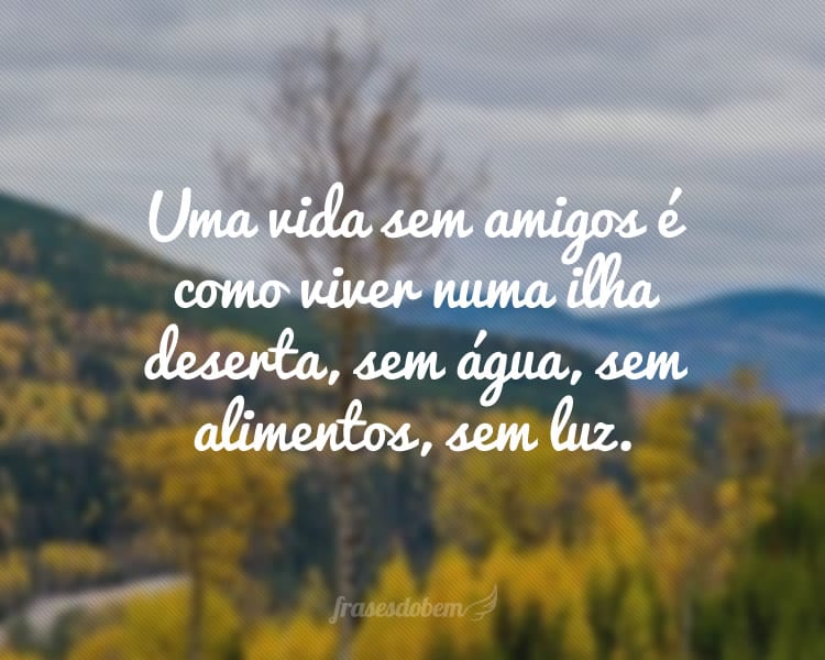 Uma vida sem amigos é como viver numa ilha deserta, sem água, sem alimentos, sem luz.