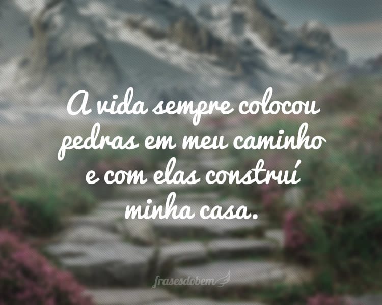 A vida sempre colocou pedras em meu caminho e com elas construí minha casa.