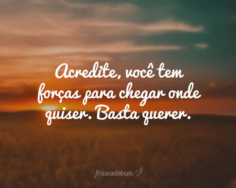 Acredite, você tem forças para chegar onde quiser. Basta querer.