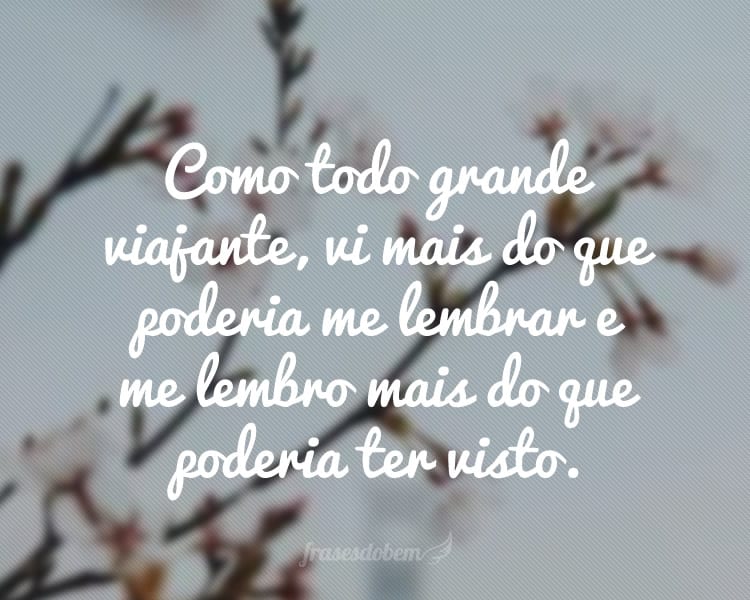 Como todo grande viajante, vi mais do que poderia me lembrar e me lembro mais do que poderia ter visto.