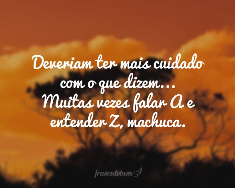 Deveriam ter mais cuidado com o que dizem... Muitas vezes falar A e entender Z, machuca.