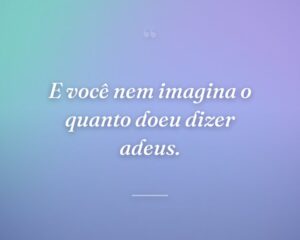 E você nem imagina o quanto doeu dizer adeus.