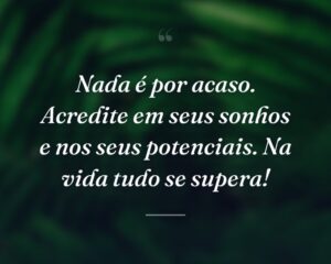 Nada é por acaso. Acredite em seus sonhos e nos seus potenciais. Na vida tudo se supera!