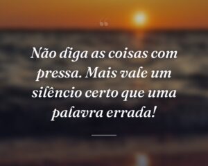 Não diga as coisas com pressa. Mais vale um silêncio certo que uma palavra errada!