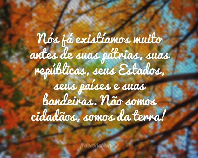 Nós já existíamos muito antes de suas pátrias, suas repúblicas, seus Estados, seus países e suas bandeiras. Não somos cidadãos, somos da terra!