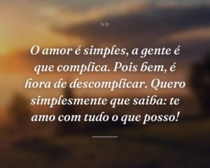 O amor é simples, a gente é que complica. Pois bem, é hora de descomplicar. Quero simplesmente que saiba: te amo com tudo o que posso!