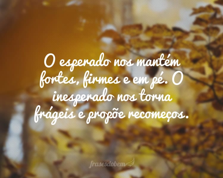 O esperado nos mantém fortes, firmes e em pé. O inesperado nos torna frágeis e propõe recomeços.