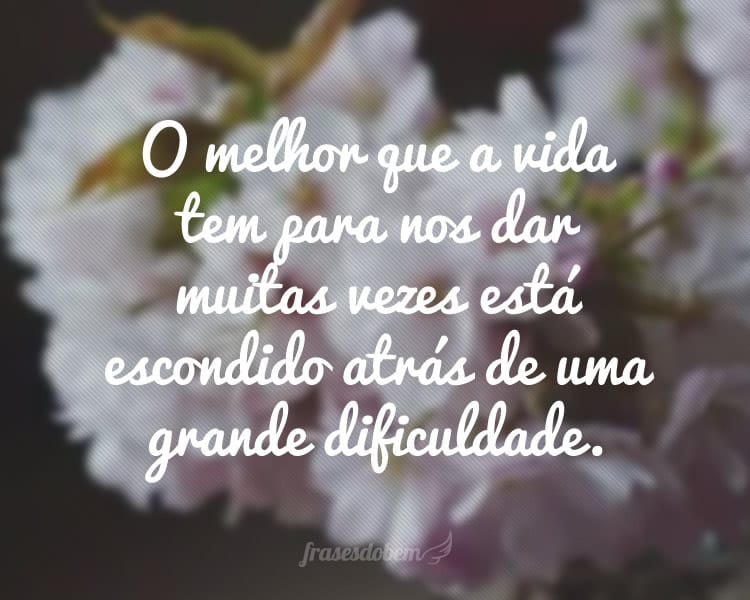 O melhor que a vida tem para nos dar muitas vezes está escondido atrás de uma grande dificuldade.