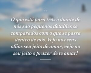 O que está para trás e diante de nós são pequenos detalhes se comparados com o que se passa dentro de nós. Vejo nos seus olhos seu jeito de amar, vejo no seu jeito o prazer de te amar!